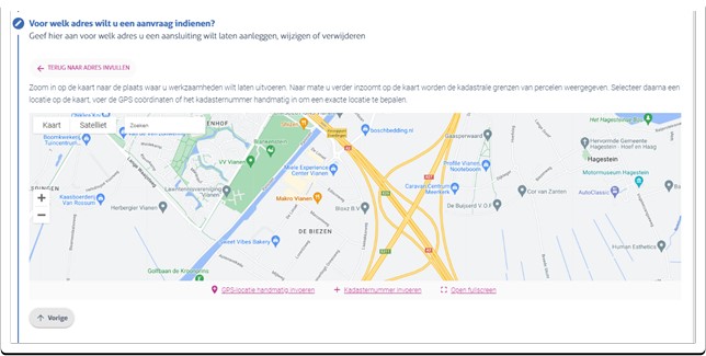 deel van een webpagina van de website Mijnaansluiting.nl waar je een locatie kunt bepalen.