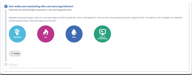 Deel van webpagina van Mijnaansluiting.nl waarin je kunt kiezen welk soort aansluiting je wilt.