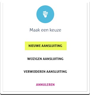 Deel van webpagina van Mijnaansluiting.nl met de button 'Nieuwe aansluiting'